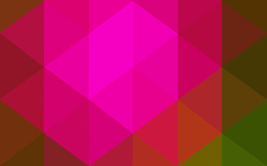 Multicolor dark pink, green polygonal design pattern, which consist of triangles and gradient in origami style.