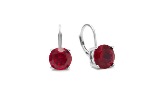 Vibrant Created Ruby Gemstone Drop Earrings in Silver