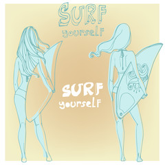 girls with a surfboard in vector format