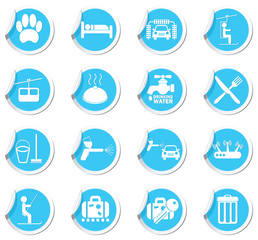 Icon set on blue stickers.
