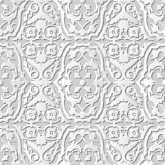 Obraz premium Vector damask seamless 3D paper art pattern background 206 Flower Vine Spiral 