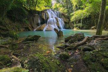 Waterfall in a deep forest,Kanchanaburi,Thailand (nature, landscape, waterfall)