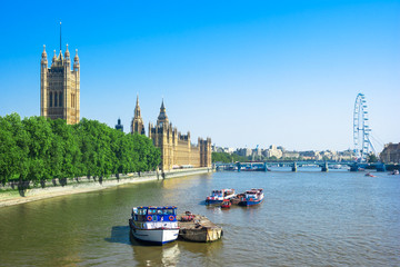 Houses of Parliament and Thames River, London, UK
