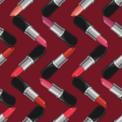 Obraz premium Seamless pattern with lipsticks. Vector illustration.