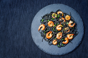Black pasta with shrimps