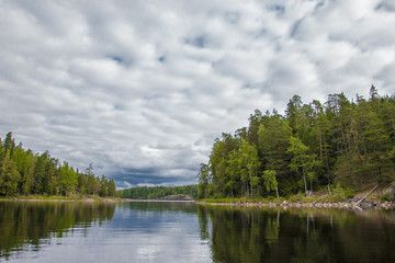 Banks of Valaam. Religious place of monks on Valamo. Famous historical site on lake Ladoga with monastic monasteries. The Archipelago Of Valaam, Russian Karelia. Tourist place and travel.