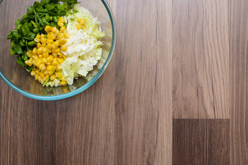 salad in a plate of glass