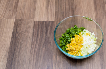 salad in a plate of glass