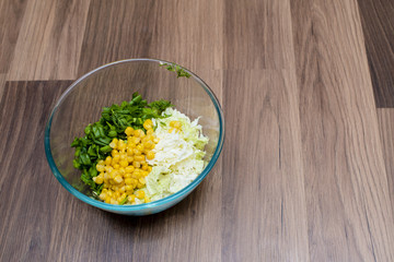 salad in a plate of glass