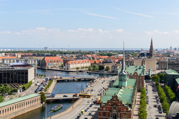 Copenhagen Panoramic View / Copenhagen panoramic view from Amalienborg Palace and its square with roofs and buildings.