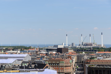 Fototapeta na wymiar Copenhagen Panoramic View / Copenhagen panoramic view from Amalienborg Palace and its square with roofs and buildings.