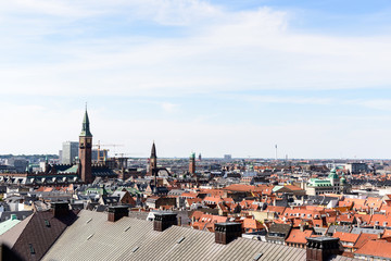 Obraz premium Copenhagen Panoramic View / Copenhagen panoramic view from Amalienborg Palace and its square with roofs and buildings.