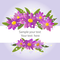 Vector flower greeting and invitation cards wedding, events. Chrysanthemums and asters