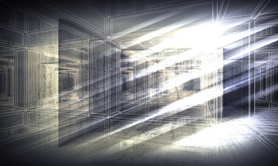 Fototapeta na wymiar 3 d background, perspective wire-frame view