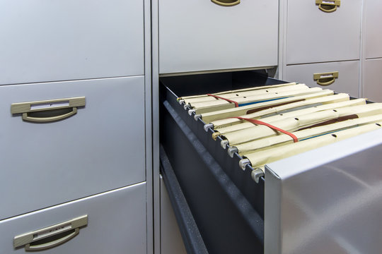 Files in the drawer of a filing cabinet