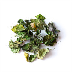 dried patchouli leaves on white