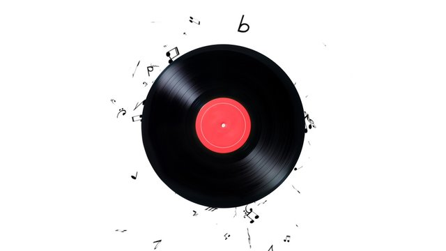 Vinyl record with a lot of notes. Vinyl record playing music