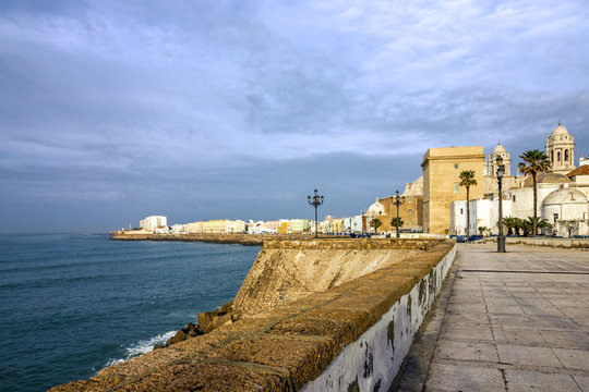 Cadiz, Spain. Seafront and old Cathedral