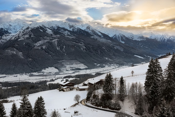 Alpine panorama in Tyrol at wintertime, Austria