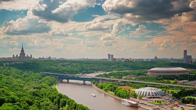 summer day moscow luzhniki river bay panorama 4k time lapse russia

