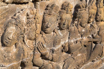 Bas-relief in Borobudur temple,  Indonesia