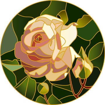 Pink rose in stained glass - vector illustration