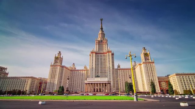 sunny day famous lomonosov moscow state university panorama 4k time lapse russia
