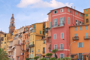 Menton town in a colorful houses at summer