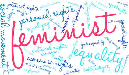 Feminist Word Cloud on a white background. 