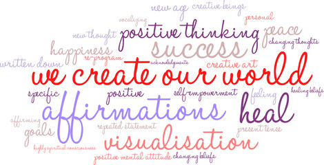 We Create Our World word cloud on a white background. 