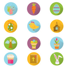 Color set of sixteen Easter icons