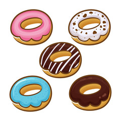 Vector Illustration of Donuts in Different Flavor