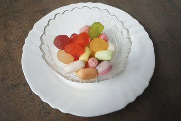 Colorful jelly candies in bowl.
