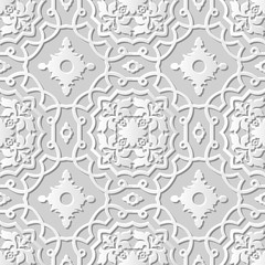 Vector damask seamless 3D paper art pattern background 236 Curve Cross Frame
