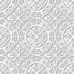 Vector damask seamless 3D paper art pattern background 237 Round Curve Kaleidoscope
