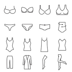 Set of lingerie icons. Black linear icons isolated on a white backgound. Vector illustration