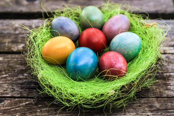 Easter nest on wood