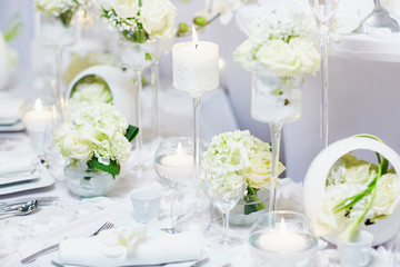 Beautidul table set for wedding reception