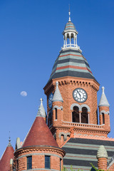 Moon over the clock tower of Old Red Museum in Dallas,  Texas - 103879410