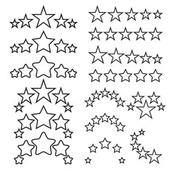 Five stars icons. Five-star quality icons. Five star symbols. Black linear icons isolated on a white background. Vector illustration