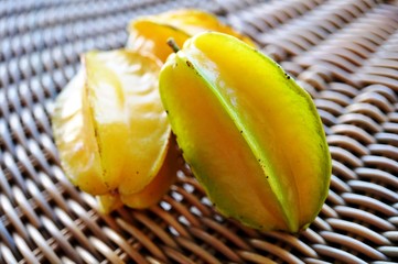 Three starfruit (Averrhoa Carambola)