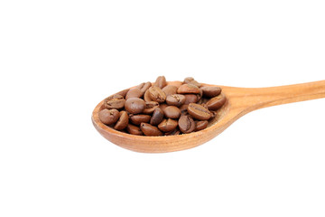 Coffee beans in wooden spoon