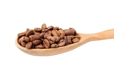 Coffee beans in wooden spoon