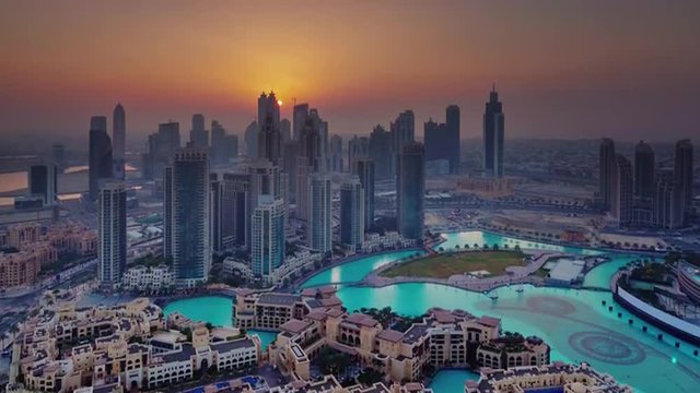 sunset dubai world famous hotel city panorama 4k time lapse uae

