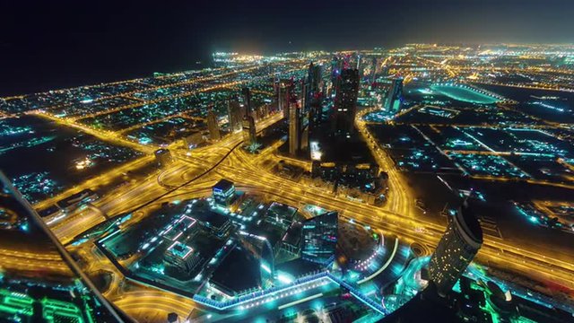 night illumination dubai city downtown roof top panorama 4k time lapse uae

