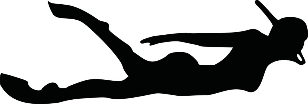 black silhouette diver swimming underwater clip art preview