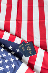 American flag with American Passports