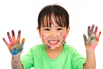Asian Little Chinese Girl Playing and Painting