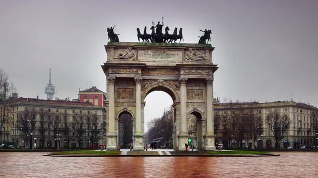 milan city rainy day triumphal arch square panorama 4k time lapse italy
