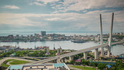 sunny day industrial port bay vladivostok panorama 4k time lapse russia

